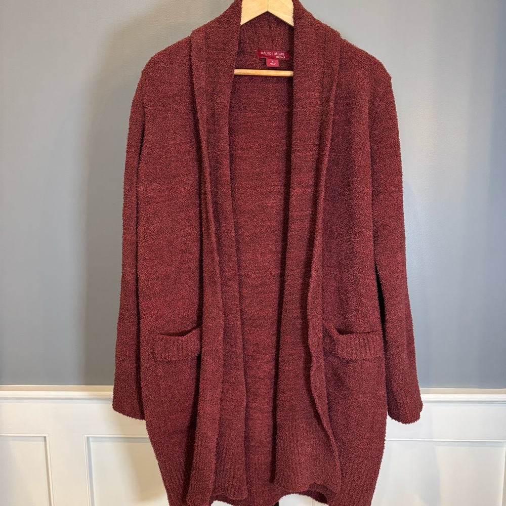 Barefoot Dreams Women CozyChic Cali Cardigan Size M‎ Maroon Long Open Front